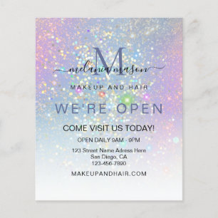 Holographic Glam Glitter Elegant We're Open Blue  Flyer