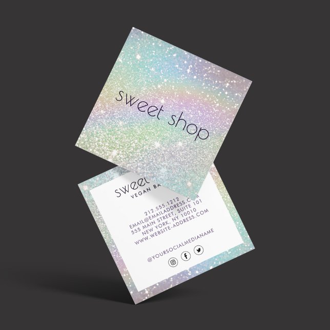 Holographic Glitter Bakery, Sweets Square Business Card (Creator Uploaded)