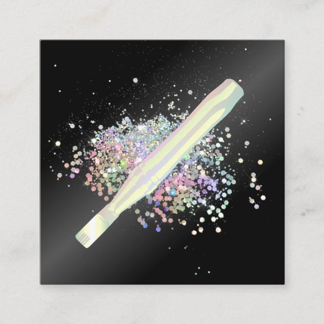 Holographic Glitter BB Glow Square Business Card (Front)