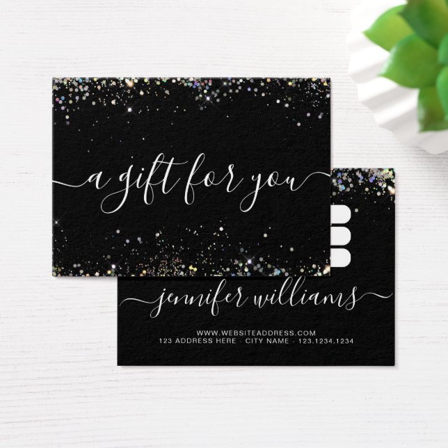 Holographic Glitter Black Modern Gift Certificate (Desk)
