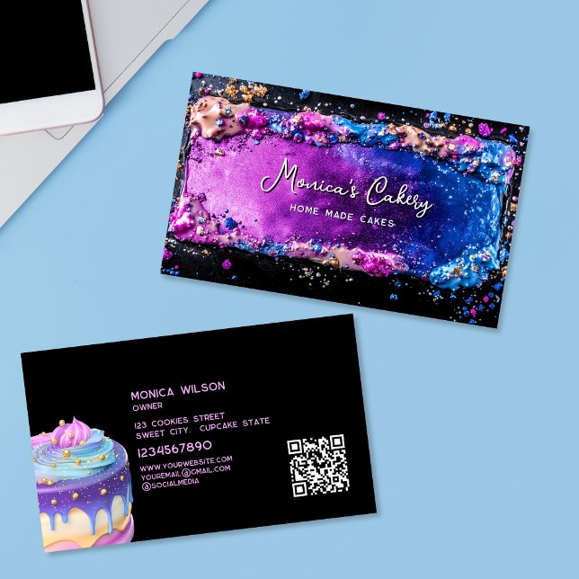 Holographic Glitter Cake Home made Cupcakes QR cod Business Card (Creator Uploaded)