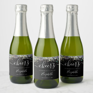 Holographic Glitter Cheers Fifty Fabulous Birthday Sparkling Wine Label