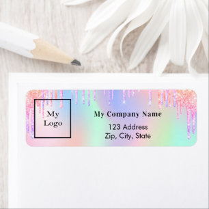 Holographic glitter drips business return address