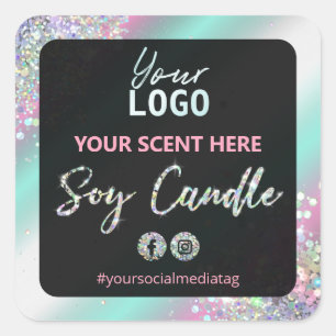 Holographic Glitter Glam Soy Candle Labels