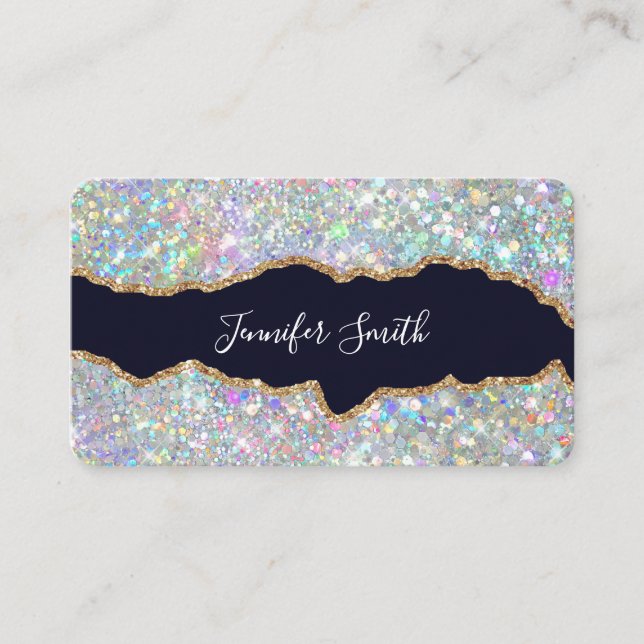 Holographic Glitter Gold Agate Modern Elegant Business Card (Front)