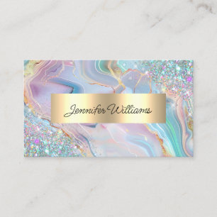 Holographic Glitter Gold Foil Purple Marble Agate Business Card