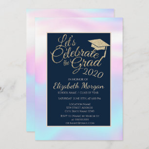 Holographic Glitter Graduation Cap Graduation Invitation
