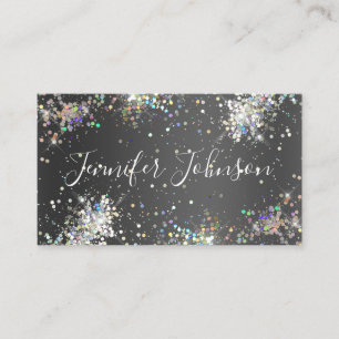 Holographic Glitter Makeup Artist Elegant Black Business Card