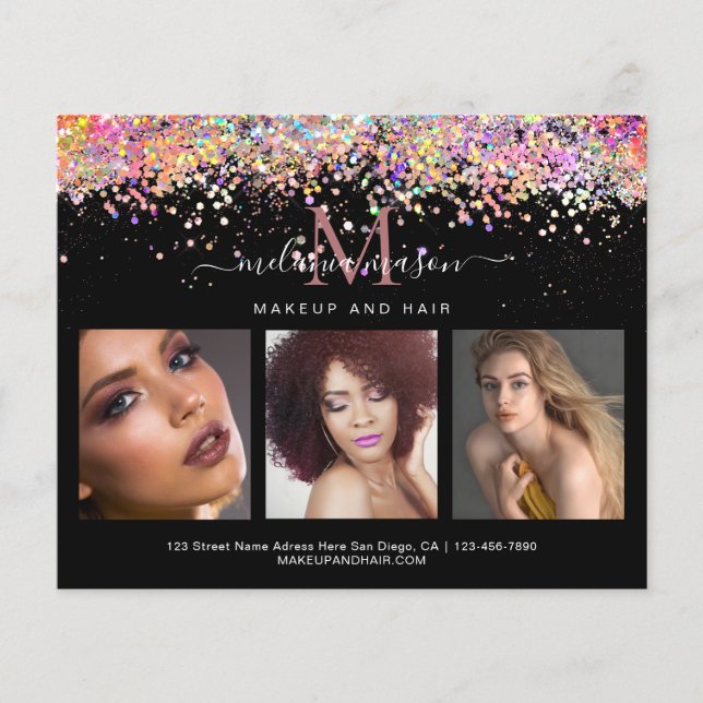 Holographic Glitter Makeup Artist Photo Black Flye Flyer (Front)