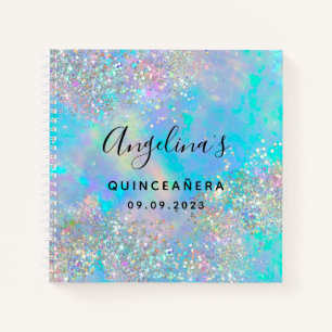 Holographic Glitter Opal Quinceañera Guest Book