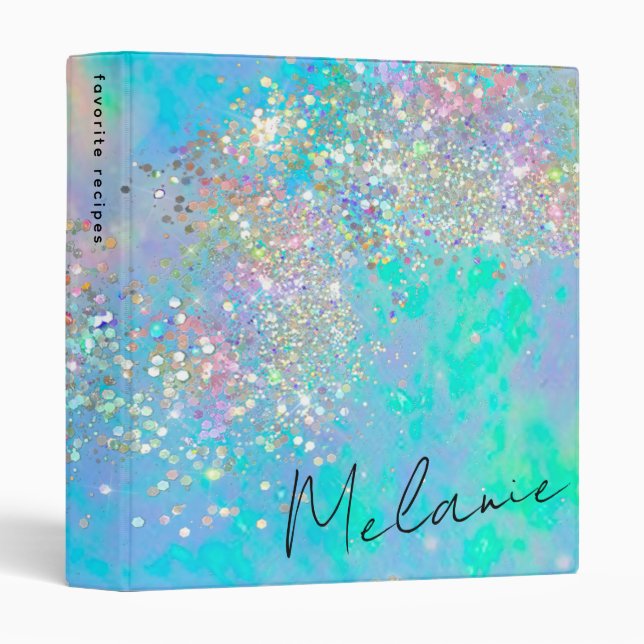 Holographic Glitter Opal Stone Monogram Script  Binder (Front/Spine)