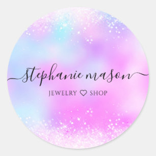 Holographic Glitter Pastel Girly  Classic Round Sticker