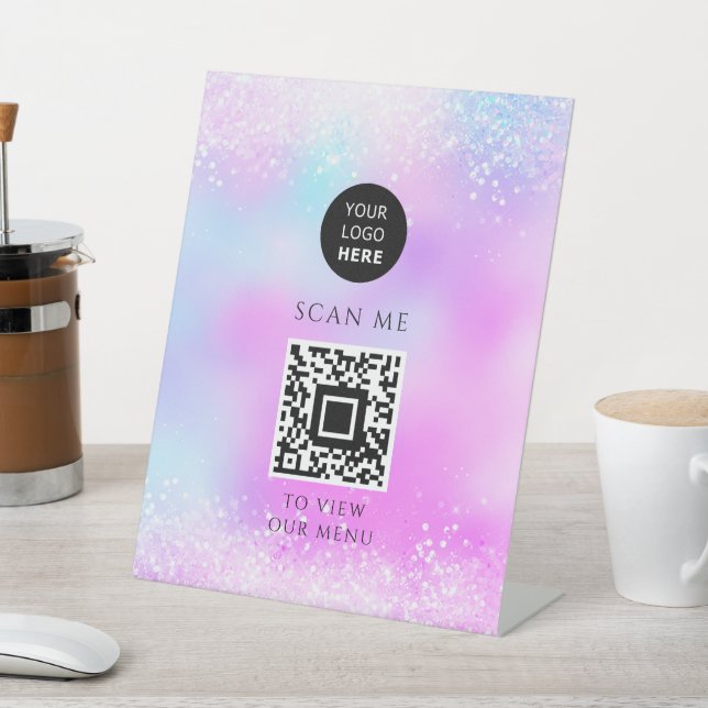 Holographic Glitter Pastel Girly Pedestal Sign (In SItu)