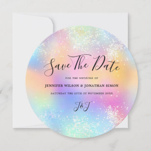 Holographic Glitter Pastel Wedding Save the date