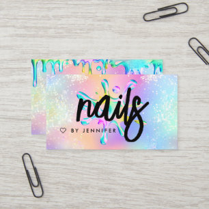 Holographic Glitter Polish Splash Drips Nails Business Card