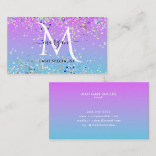 Holographic Glitter Purple Blue Ombre Monogram Business Card