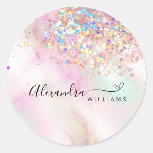 Holographic Glitter QR Code Makeup Artist Marbled Classic Round Sticker