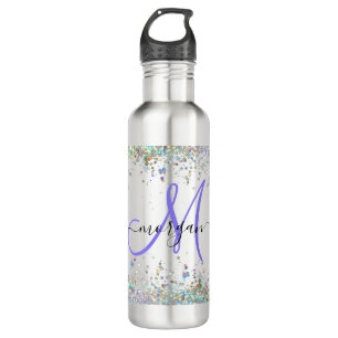 Holographic Glitter Rainbow Pastels Monogram 710 Ml Water Bottle