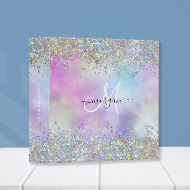 Holographic Glitter Rainbow Pastels Monogram Binder (Creator Uploaded)