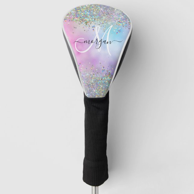 Holographic Glitter Rainbow Pastels Monogram Golf Head Cover (Front)