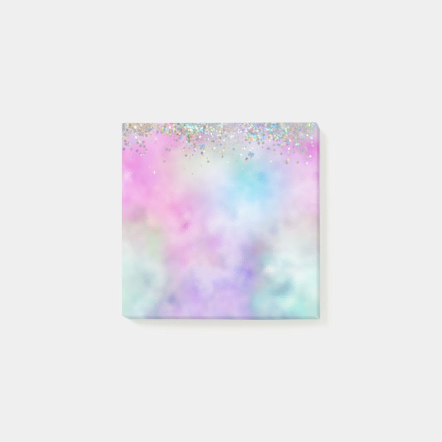 Holographic Glitter Rainbow Pastels Monogram Post-it Notes (Front)