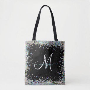 Holographic Glitter Rainbow Pastels Monogram Tote Bag