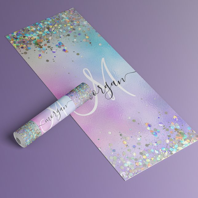 Holographic Glitter Rainbow Pastels Monogram Yoga Mat (Creator Uploaded)