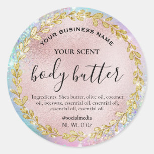 Holographic Glitter Rose Gold Pastel Body Butter Classic Round Sticker