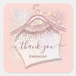 Holographic Glitter Rose Thank You Boutique Fashio Square Sticker