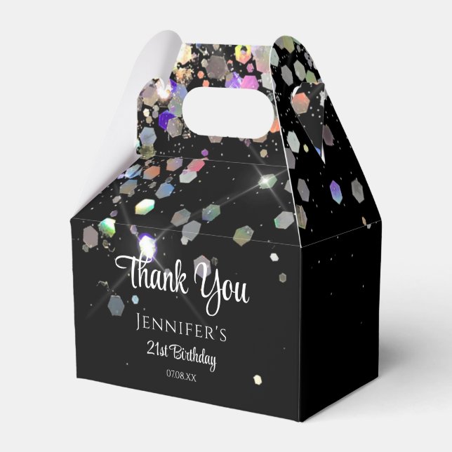 Holographic Glitter Thank You Black Elegant Favor Box (Front Side)