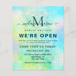 Holographic Glitter We're Open Salon Modern Beauty Flyer