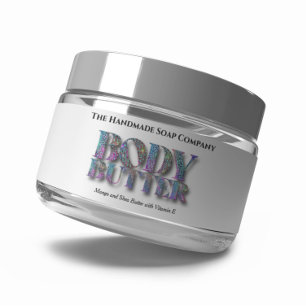 Holographic Glitter & White Body Butter Jar Label
