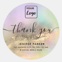 Holographic gold abstract custom logo thank you 