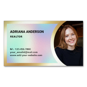 Holographic Gold Foil Real Estate Photo Realtor Magnetic Business Card