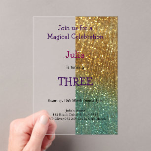 Holographic gold Glitter baby girl birthday  Acrylic Invitations