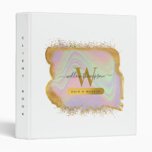 Holographic Gold Glitter Hair & Makeup Client Book Binder