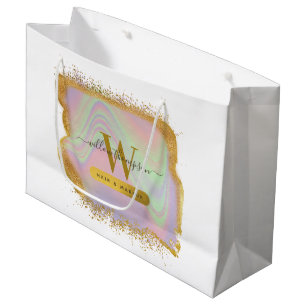 Holographic Gold Glitter Modern Hair & Makeup Shop Large Gift Bag