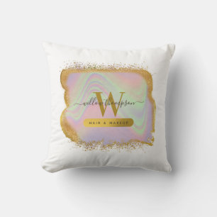 Holographic Gold Glitter Modern Hair & Makeup Throw Pillow