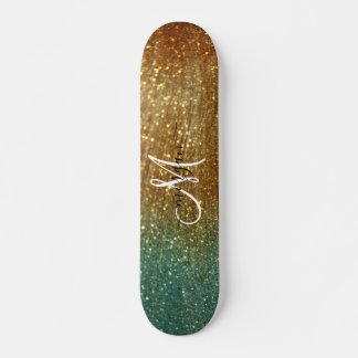 Holographic gold Glitter Monogram Skateboard