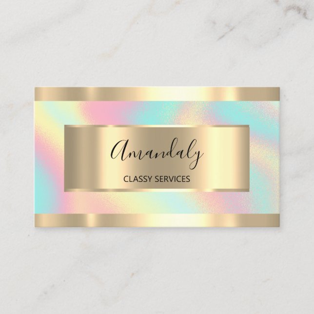 Holographic Gold  Professional Makeup Artist Business Card (Front)