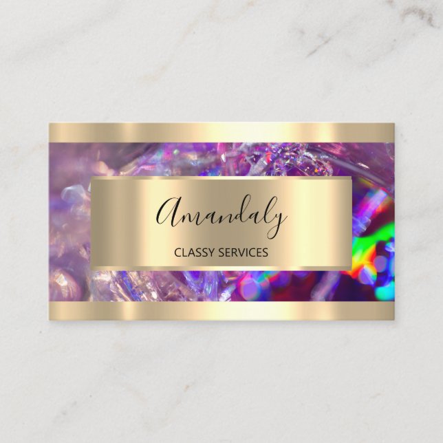 Holographic Gold Professional Makeup Rainbow Business Card (Front)