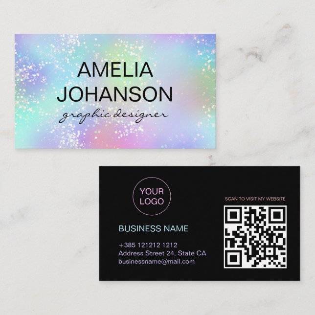Holographic Gradient Glitter Business Card  (Front/Back)