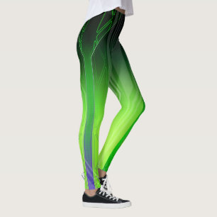 Holographic Green and Black Sci-Fi Panel Leggings
