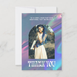 Holographic Groovy Arc Grunge Photo or Logo Than Thank You Card