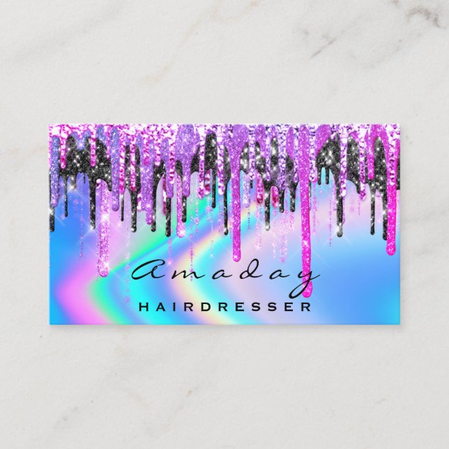Holographic Hair Makeup Beauty Salon Drips Pinky Business Card (Front)