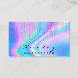 Holographic Hair Salon Beauty Pink Drips Makeup Business Card