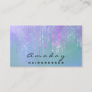 Holographic Hair Salon Blue Pink Drips Makeup Business Card