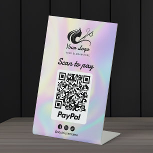 Holographic Hair Salon Logo Paypal Scan to Pay Pedestal Sign