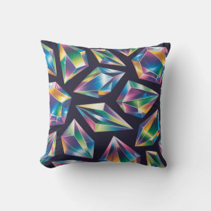 Holographic Iridescent Gemstones Seamless Pattern Throw Pillow