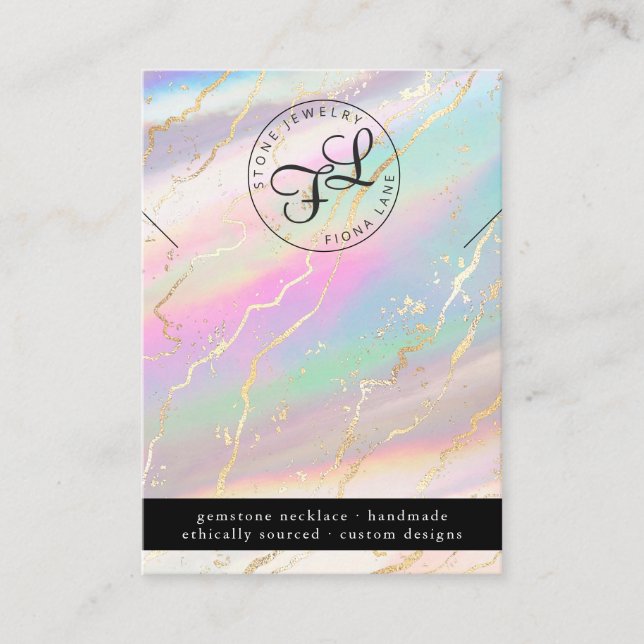 Holographic Iridescent Opal Necklace Display Card (Front)